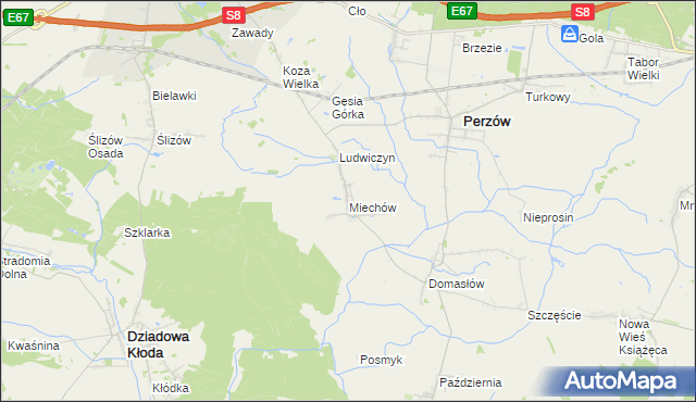 mapa Miechów gmina Perzów, Miechów gmina Perzów na mapie Targeo