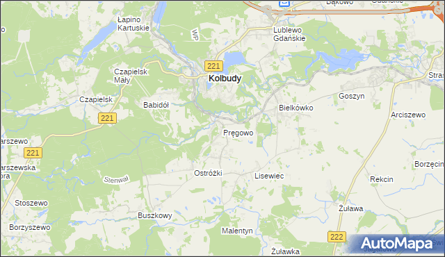 mapa Pręgowo gmina Kolbudy, Pręgowo gmina Kolbudy na mapie Targeo