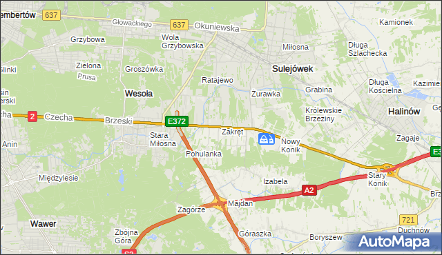 mapa Zakręt gmina Wiązowna, Zakręt gmina Wiązowna na mapie Targeo
