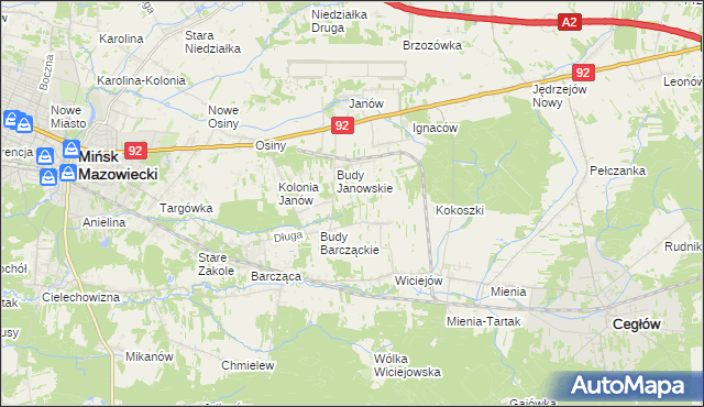 mapa Anielew gmina Mińsk Mazowiecki, Anielew gmina Mińsk Mazowiecki na mapie Targeo