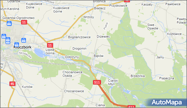 mapa Bąków gmina Kluczbork, Bąków gmina Kluczbork na mapie Targeo