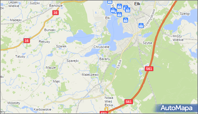 mapa Barany gmina Ełk, Barany gmina Ełk na mapie Targeo