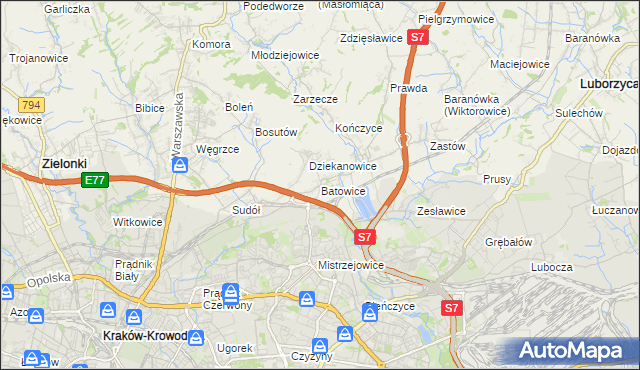 mapa Batowice, Batowice na mapie Targeo