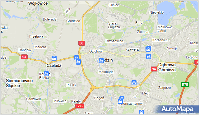 mapa Będzin, Będzin na mapie Targeo