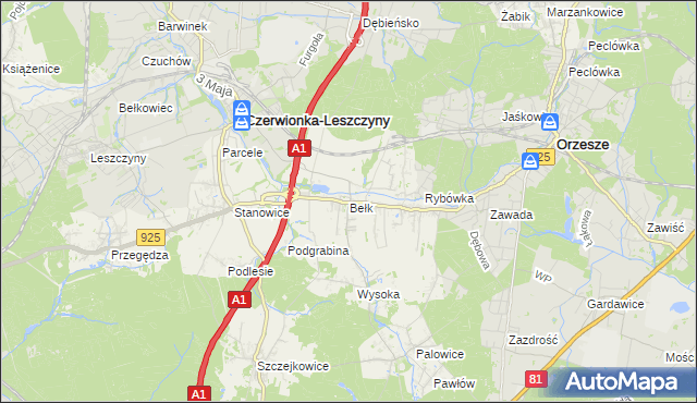 mapa Bełk gmina Czerwionka-Leszczyny, Bełk gmina Czerwionka-Leszczyny na mapie Targeo