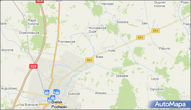 mapa Biała gmina Bielsk Podlaski, Biała gmina Bielsk Podlaski na mapie Targeo