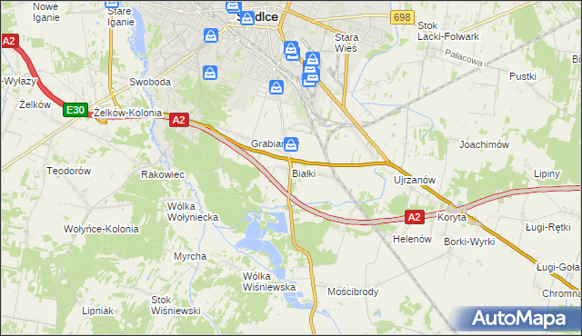 mapa Białki gmina Siedlce, Białki gmina Siedlce na mapie Targeo
