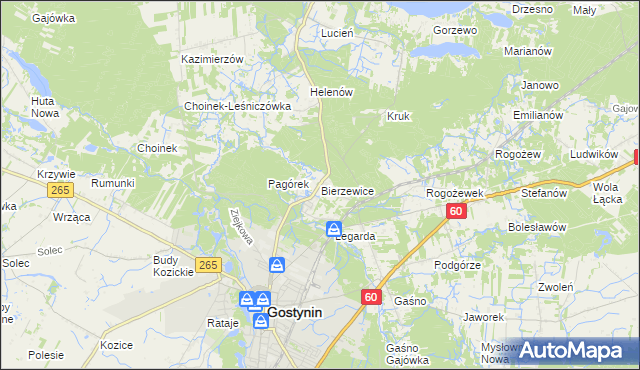 mapa Bierzewice, Bierzewice na mapie Targeo