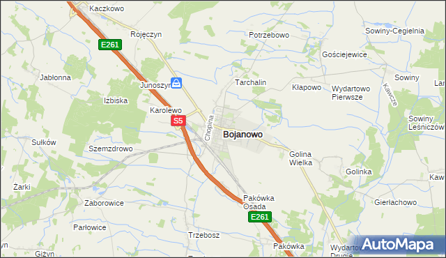 mapa Bojanowo powiat rawicki, Bojanowo powiat rawicki na mapie Targeo