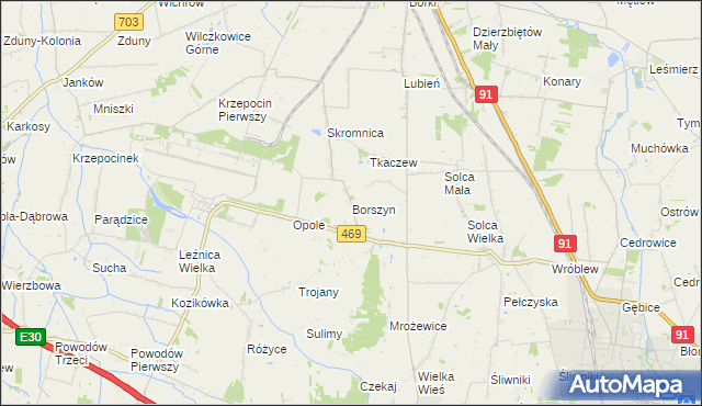 mapa Borszyn, Borszyn na mapie Targeo
