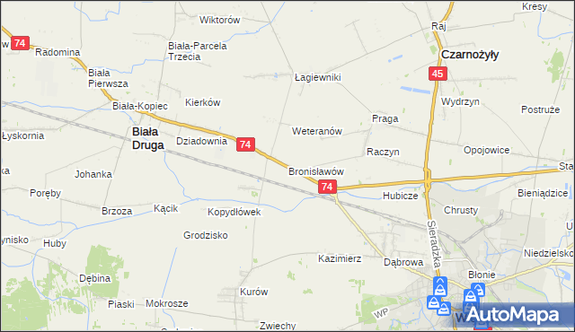 mapa Bronisławów gmina Biała, Bronisławów gmina Biała na mapie Targeo