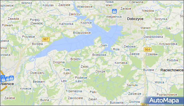 mapa Brzezowa gmina Dobczyce, Brzezowa gmina Dobczyce na mapie Targeo
