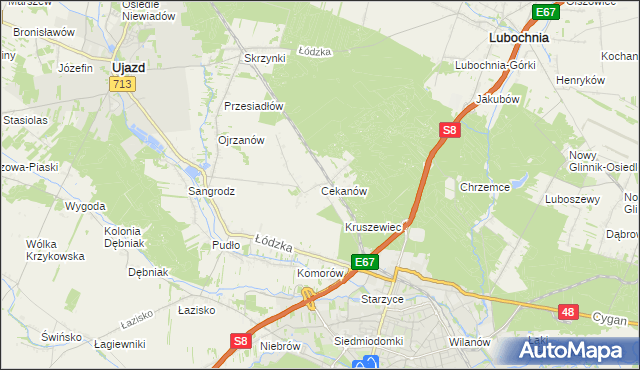 mapa Cekanów gmina Tomaszów Mazowiecki, Cekanów gmina Tomaszów Mazowiecki na mapie Targeo