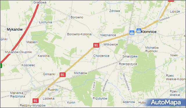 mapa Chorzenice gmina Kłomnice, Chorzenice gmina Kłomnice na mapie Targeo