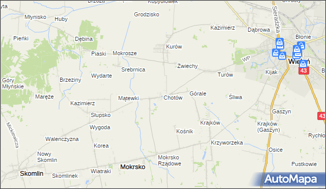 mapa Chotów gmina Mokrsko, Chotów gmina Mokrsko na mapie Targeo