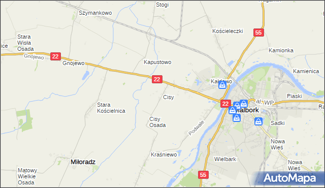 mapa Cisy gmina Malbork, Cisy gmina Malbork na mapie Targeo