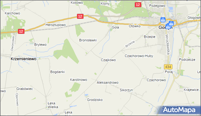 mapa Czajkowo gmina Gostyń, Czajkowo gmina Gostyń na mapie Targeo