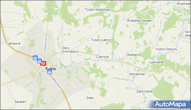 mapa Czernice gmina Kolno, Czernice gmina Kolno na mapie Targeo