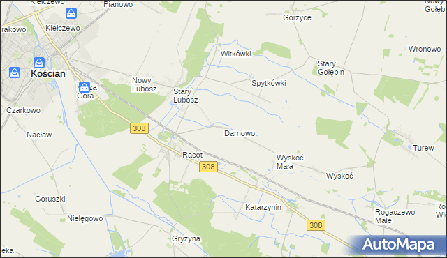 mapa Darnowo gmina Kościan, Darnowo gmina Kościan na mapie Targeo