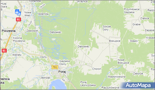 mapa Dębowiec gmina Poraj, Dębowiec gmina Poraj na mapie Targeo