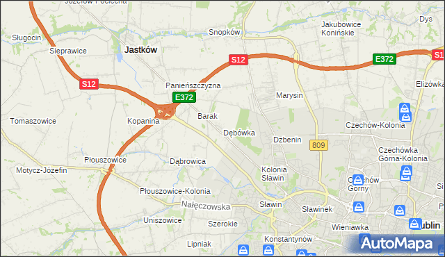 mapa Dębówka gmina Jastków, Dębówka gmina Jastków na mapie Targeo