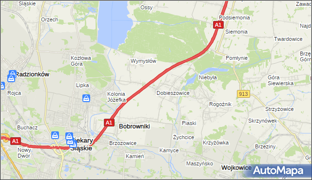mapa Dobieszowice gmina Bobrowniki, Dobieszowice gmina Bobrowniki na mapie Targeo