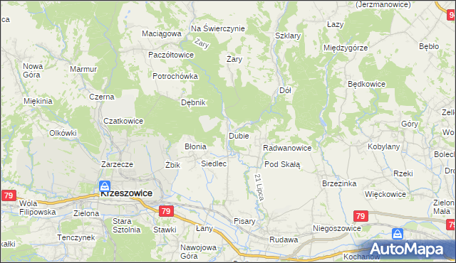mapa Dubie gmina Krzeszowice, Dubie gmina Krzeszowice na mapie Targeo