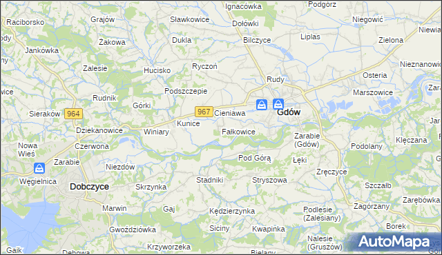 mapa Fałkowice gmina Gdów, Fałkowice gmina Gdów na mapie Targeo
