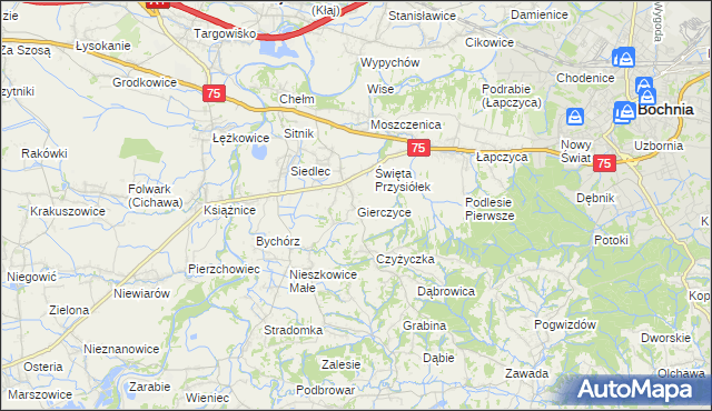 mapa Gierczyce gmina Bochnia, Gierczyce gmina Bochnia na mapie Targeo