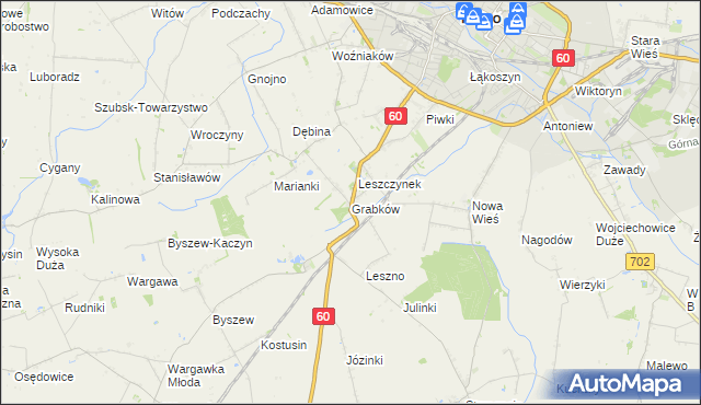 mapa Grabków gmina Kutno, Grabków gmina Kutno na mapie Targeo