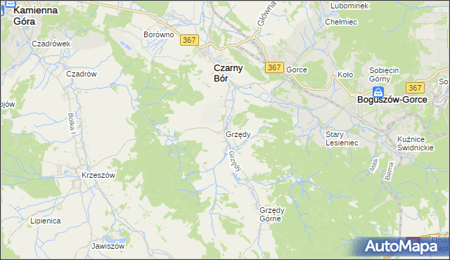 mapa Grzędy gmina Czarny Bór, Grzędy gmina Czarny Bór na mapie Targeo