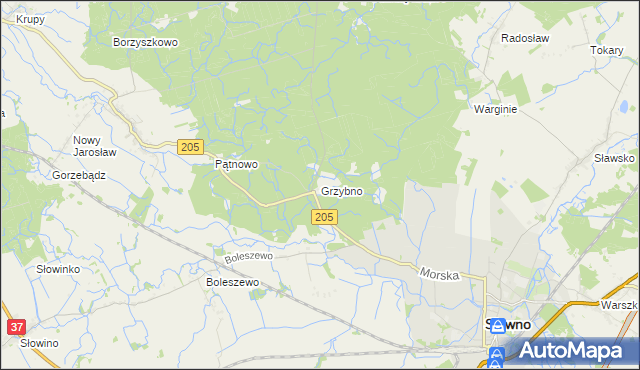 mapa Grzybno gmina Sławno, Grzybno gmina Sławno na mapie Targeo