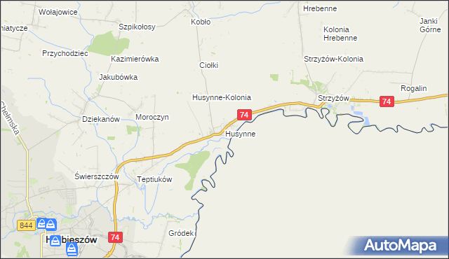 mapa Husynne gmina Hrubieszów, Husynne gmina Hrubieszów na mapie Targeo