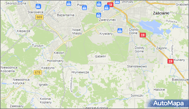 mapa Izabelin gmina Juchnowiec Kościelny, Izabelin gmina Juchnowiec Kościelny na mapie Targeo