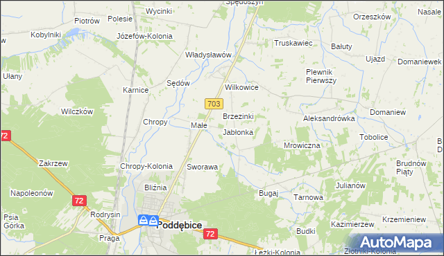 mapa Jabłonka gmina Poddębice, Jabłonka gmina Poddębice na mapie Targeo