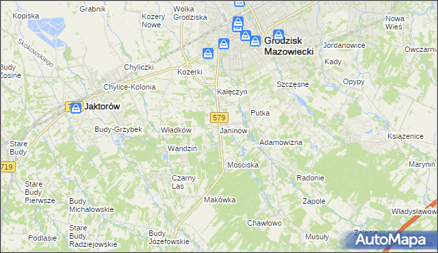 mapa Janinów gmina Grodzisk Mazowiecki, Janinów gmina Grodzisk Mazowiecki na mapie Targeo