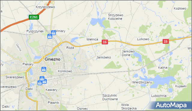mapa Jankówko gmina Gniezno, Jankówko gmina Gniezno na mapie Targeo