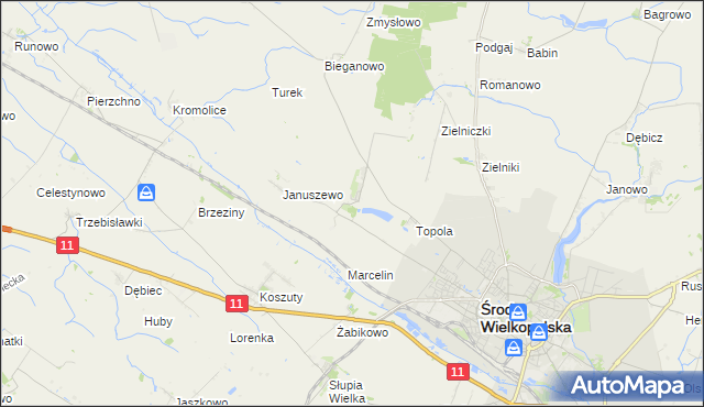 mapa Jarosławiec gmina Środa Wielkopolska, Jarosławiec gmina Środa Wielkopolska na mapie Targeo