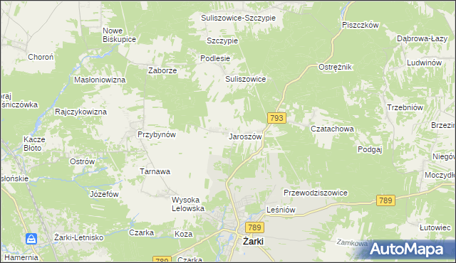 mapa Jaroszów gmina Żarki, Jaroszów gmina Żarki na mapie Targeo