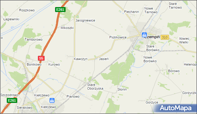 mapa Jasień gmina Czempiń, Jasień gmina Czempiń na mapie Targeo
