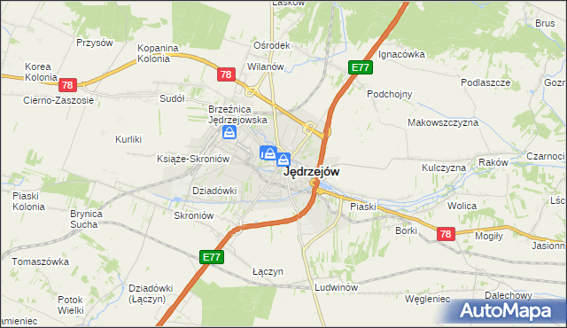 mapa Jędrzejów, Jędrzejów na mapie Targeo