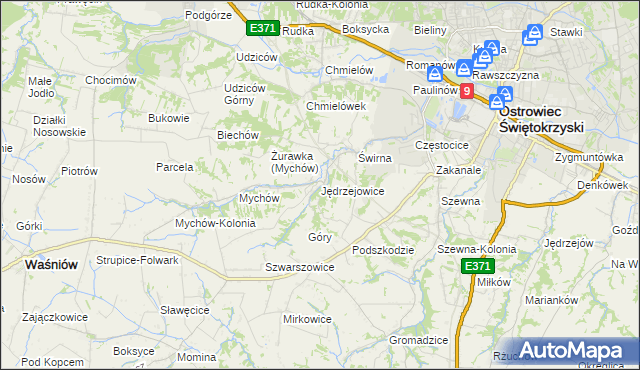 mapa Jędrzejowice gmina Bodzechów, Jędrzejowice gmina Bodzechów na mapie Targeo