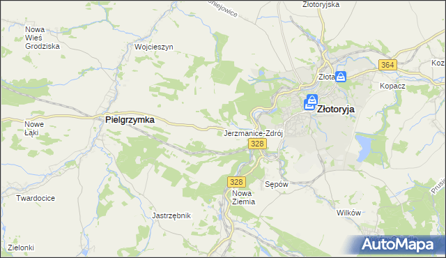 mapa Jerzmanice-Zdrój, Jerzmanice-Zdrój na mapie Targeo