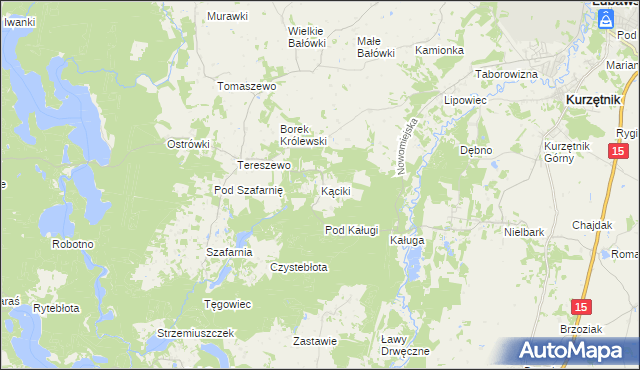 mapa Kąciki gmina Kurzętnik, Kąciki gmina Kurzętnik na mapie Targeo