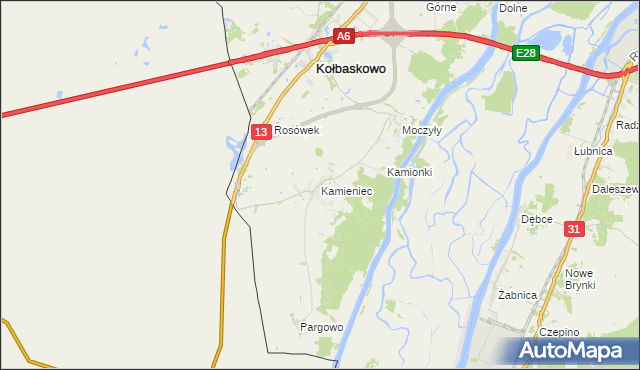 mapa Kamieniec gmina Kołbaskowo, Kamieniec gmina Kołbaskowo na mapie Targeo