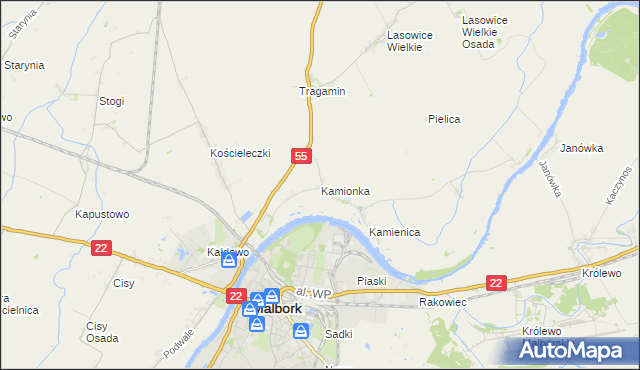 mapa Kamionka gmina Malbork, Kamionka gmina Malbork na mapie Targeo