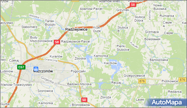 mapa Kamionka gmina Radziejowice, Kamionka gmina Radziejowice na mapie Targeo