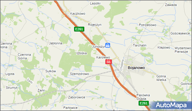 mapa Karolewo gmina Bojanowo, Karolewo gmina Bojanowo na mapie Targeo