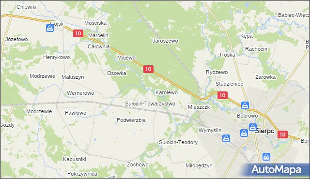 mapa Karolewo gmina Sierpc, Karolewo gmina Sierpc na mapie Targeo