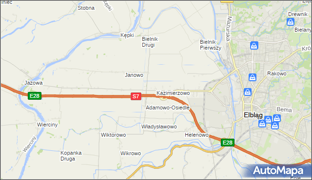 mapa Kazimierzowo gmina Elbląg, Kazimierzowo gmina Elbląg na mapie Targeo